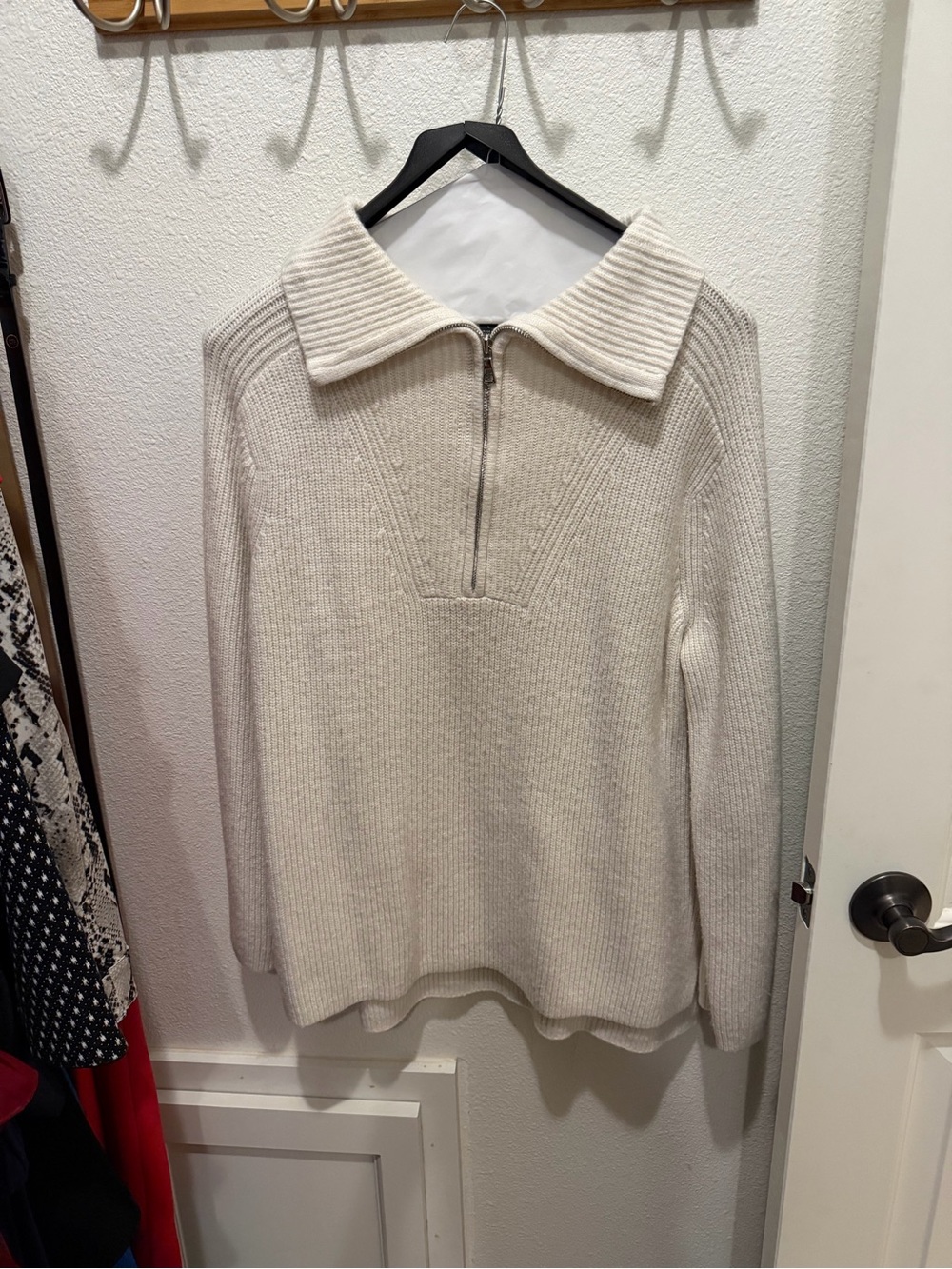 Ann Taylor Cream Quarter-Zip Collared Women's Sweater